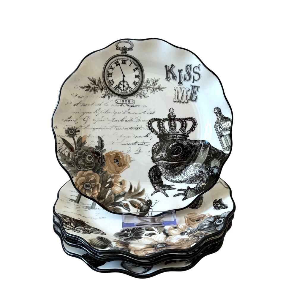 Potter's Studio Halloween Salad Plates 4pc 8.5in Stoneware Frog Bat Crow NEW